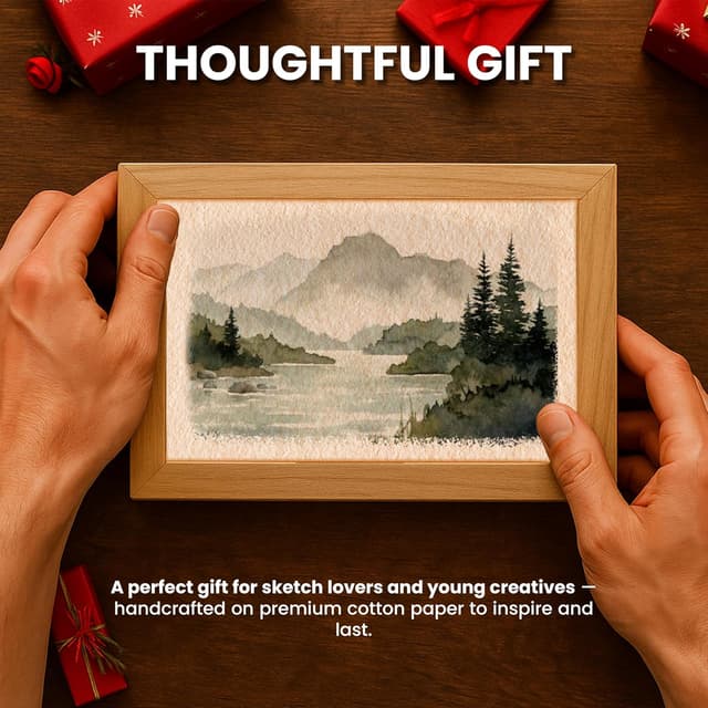 Thumbnail 6 de Leather Village Watercolor Paper (7 x 5 inches) — 50 Sheets, 150 GSM Mixed Media Deckle-Edge