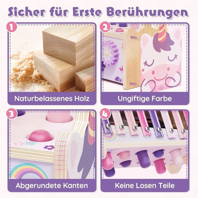Detalle de Lehoo Castle Montessori Spielzeug ab 1 Jahr – Hammerspiel mit Xylophon & Zahnrädern (Holz) inkl. Aufbewahrung