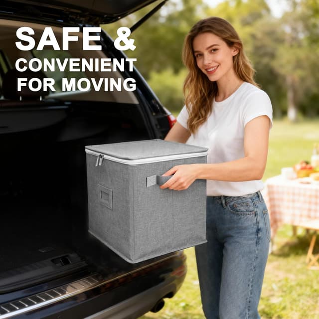 Detalle de LotFancy Champagne Flute Storage Container (Hard Shell, Stackable) with Dividers & Handles, Grey