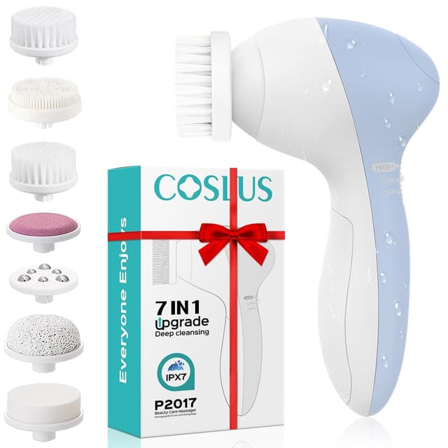 Detalle de COSLUS 7 in 1 Facial Cleansing Brush (Silicone Scrubber) FBS-D Electric Exfoliating Rotating Massage Device