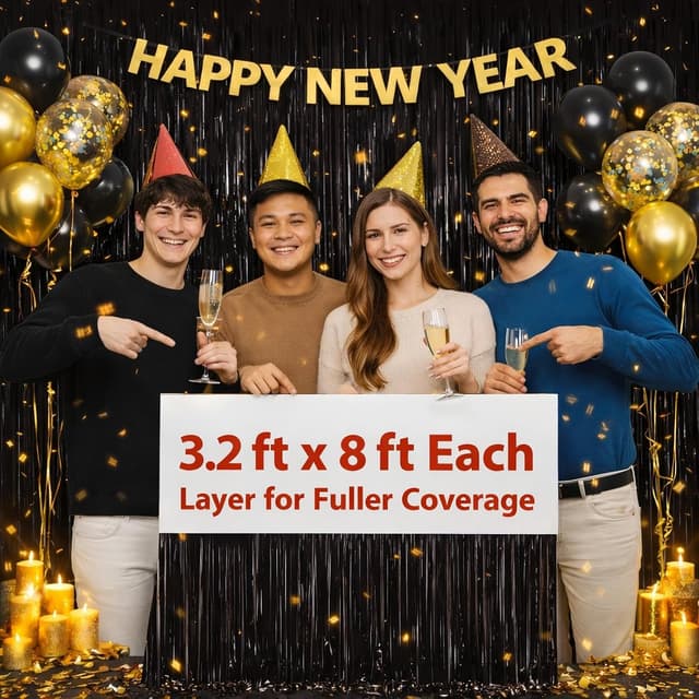 Detalle de Black Foil Fringe Curtain Party Decorations (3 Pack) — Shiny Black Tinsel Backdrop