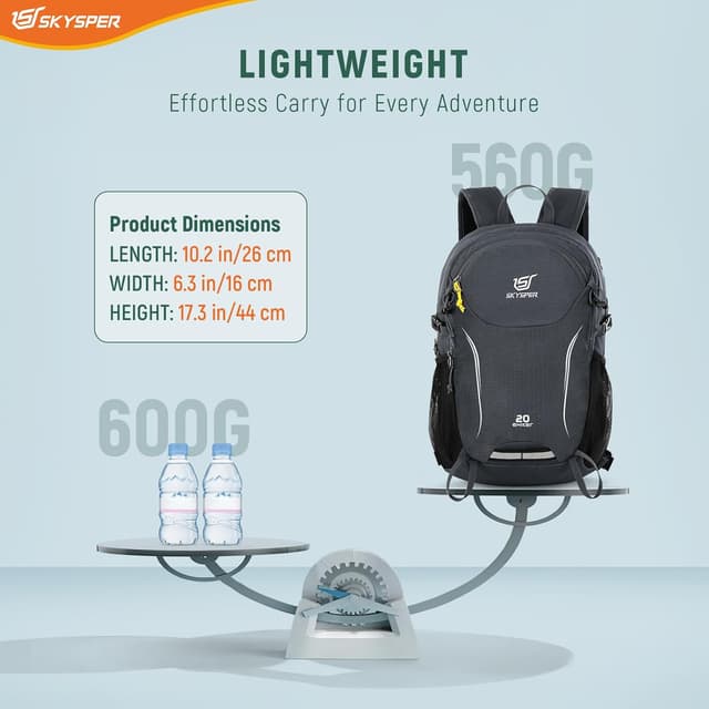 Detalle de SKYSPER Recycled 20L Hiking Backpack – Lightweight daypack for trekking, camping and travel