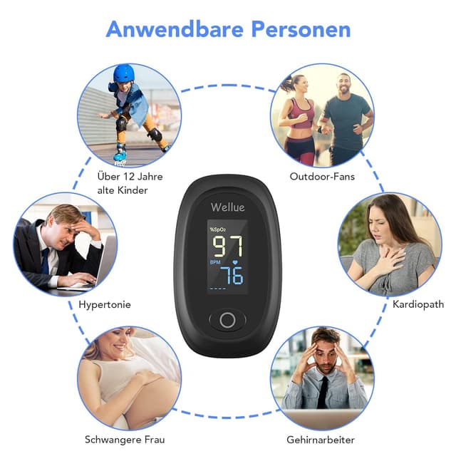 Detalle de Finger-Pulsoximeter für Erwachsene & Kinder (SpO2 und Puls) – Fingeroximeter Oxymetergerät, Schwarz