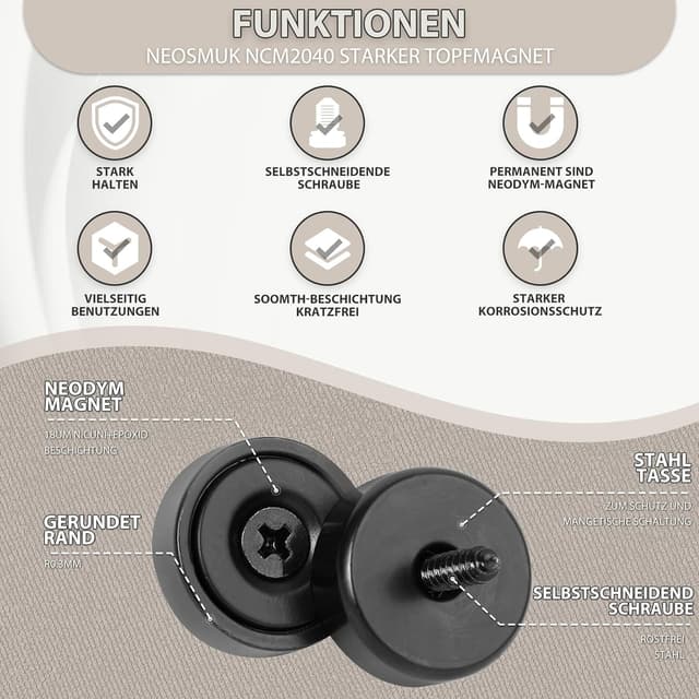 Thumbnail 6 de Neosmuk Magnet 20 mm Durchmesser schwarz