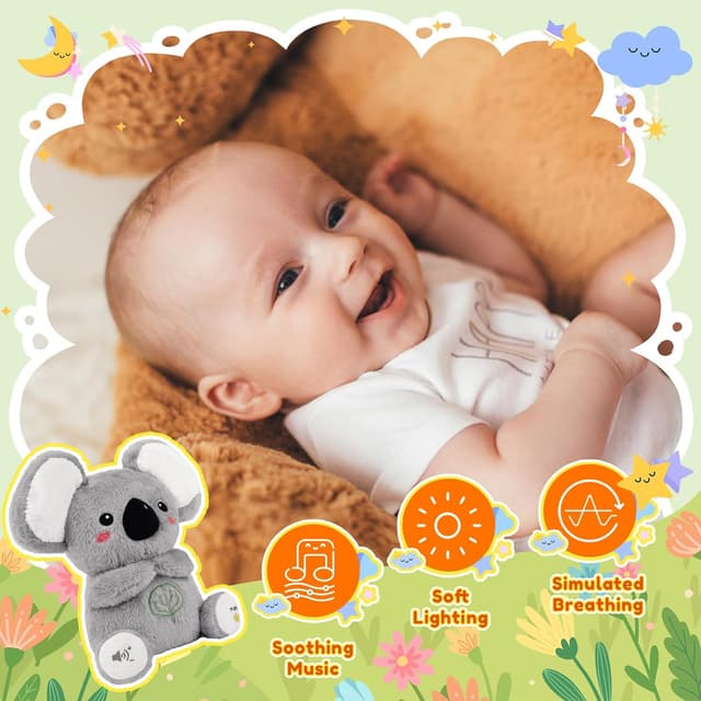 Detalle 2 de BRICHOEE Breathing Stuffed Animal Koala with Moving Ears, Soothing Sound & Light
