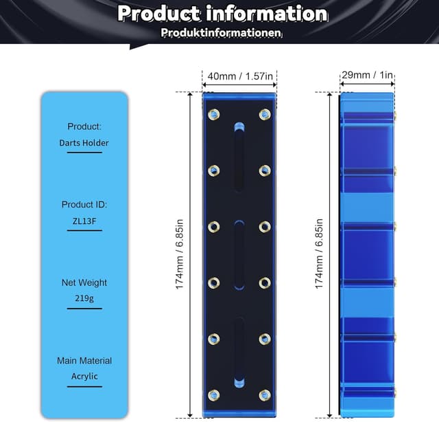 Detalle de CyeeLife présentoir de fléchettes en acrylique transparent – support pour 12 fléchettes (bleu)