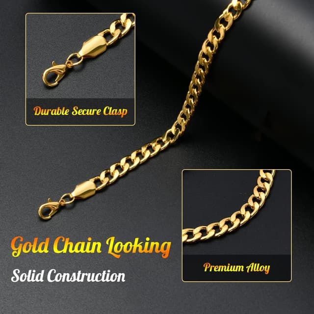 Detalle de Aomig Rocker Punker Kostüm-Set: Bandanas, Goldkette und Sonnenbrille im 80/90er-Style