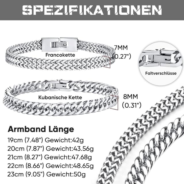 Thumbnail 4 de Herren Armband Edelstahl Panzerkette 8mm