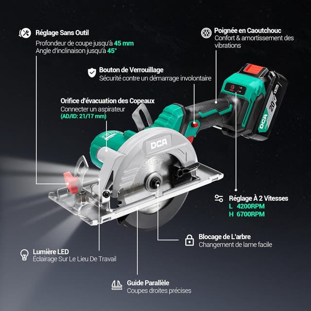 Thumbnail 4 de DCA Scie Circulaire Mini 20V 4,0Ah
