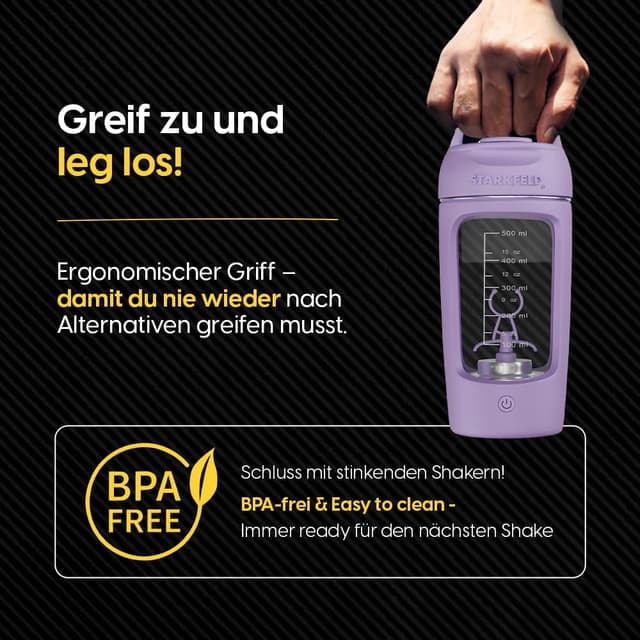 Thumbnail 6 de STARKFELD STARKSHAKE® V4 – elektrischer Protein-Shaker mit STARKPOD, USB‑C, 8.000 UPM (lila)