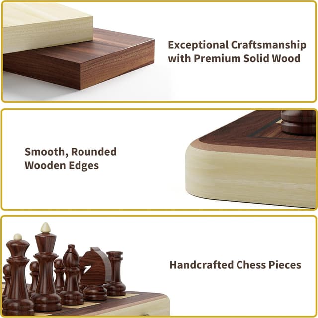 Thumbnail 6 de 38cm Holz Klapp-Schach- und Dame-Set