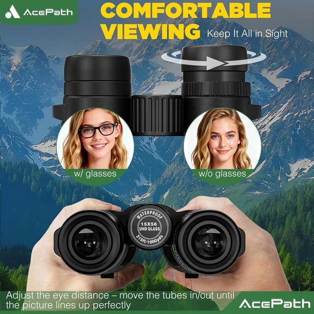 Thumbnail 6 de AcePath 15x56 Binoculars for Adults — Compact Waterproof High-Powered Glasses-Friendly Optics
