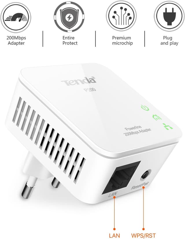 Detalle de Tenda P200 Kit CPL AV200 Mbps