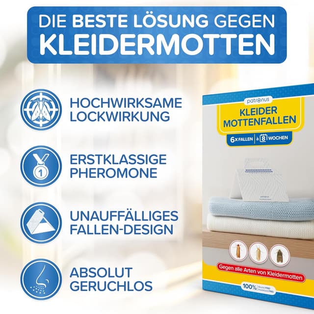 Detalle 2 de Patronus Kleidermottenfalle (6 Stück) – geruchlose Pheromon-Klebefallen für den Schrank