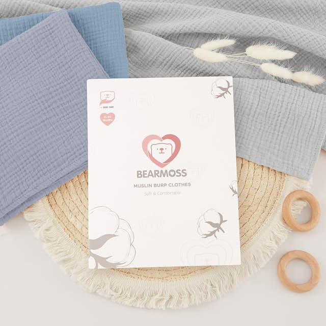 Thumbnail 6 de Bearmoss Baby-Musselin-Spucktücher Set aus 100% Baumwolle, 6er Pack (60×60 cm)