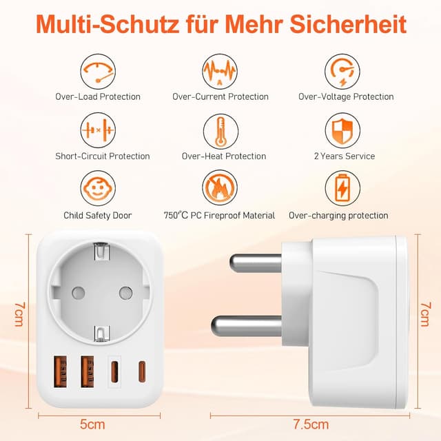 Thumbnail 6 de Denlane 5‑in‑1 Reiseadapter Südafrika mit USB‑C & USB‑A 🪫