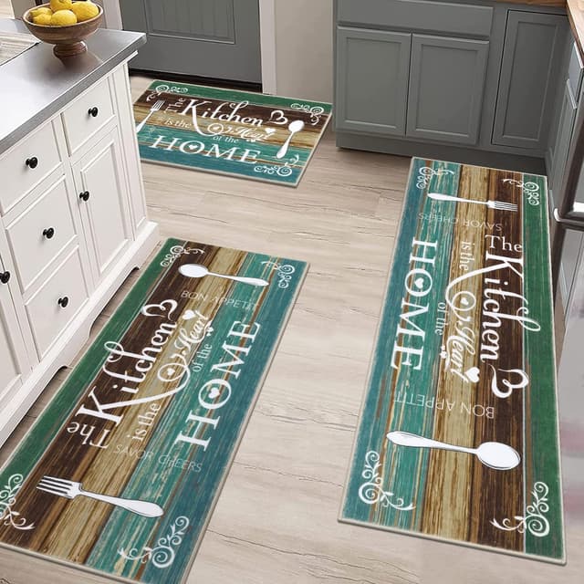 Thumbnail 6 de Vaukki Boho Kitchen Rug Sets (3-Piece) — Washable Non-Slip Kitchen Mats for Floor, Teal
