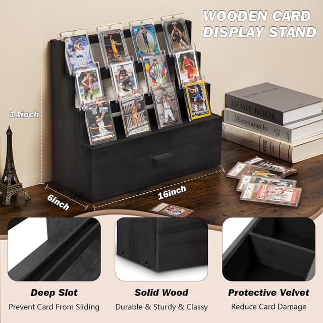 Thumbnail 6 de Emfogo 3-Tier Rustic Trading Card Display Case with Custom Drawer (Black)