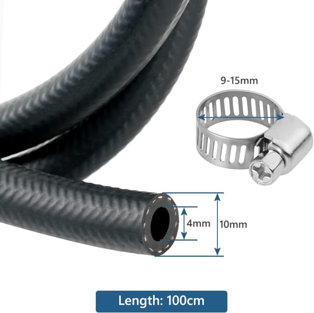 Detalle de URAQT kit de tuyau d’essence 1 m (Ø intérieur 4 mm) avec 6 colliers inox