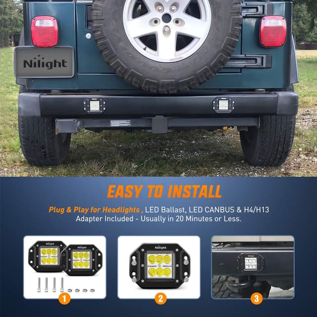 Detalle de Nilight NI23C-18W 2PCS 18W Spot LED Work Lights (Flush Mount, IP67)
