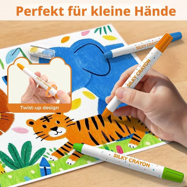 Detalle 2 de JUPITEARTH Wachsmalstifte für Kleinkinder – 12 Farben, drehbar & abwaschbar ab 2 Jahren