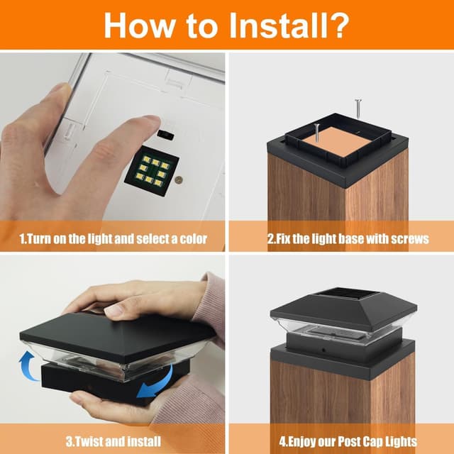 Detalle 2 de NATPOW Solar Post Lights (Post Cap Lights) with 2 Colour Modes for Outdoor Fence Posts – 4 Pack