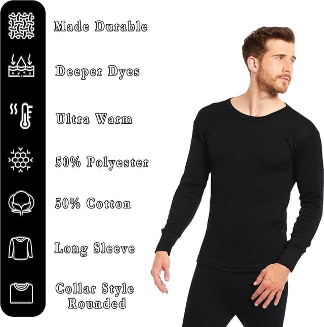 Detalle de Heatwave Thermalwear 2-Pack Men’s Thermal Long Sleeve Top (Warm Baselayer, 0.45 TOG)