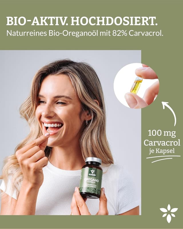 Detalle 2 de Heldengrün Oregano Öl Kapseln 100 mg Carvacrol