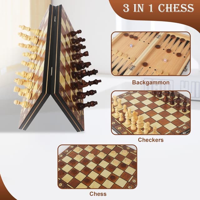 Thumbnail 2 de Nuangoo Scacchiera in Legno 34x34 cm 3‑in‑1