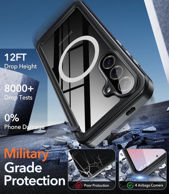 Detalle de Oterkin Waterproof MagSafe Case for Samsung S26 (IP68) with Screen & Camera Protection, Black