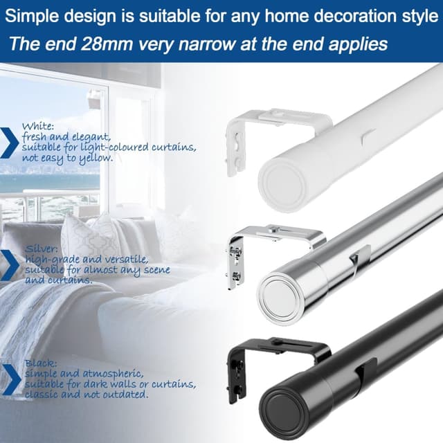 Thumbnail 3 de Venwemong Tringle rideau télescopique Ø25mm blanc 185–435 cm