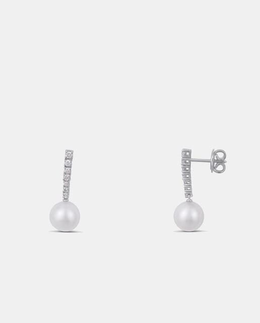 Detalle de Black & White Pendientes de oro, diamantes y perlas 💍