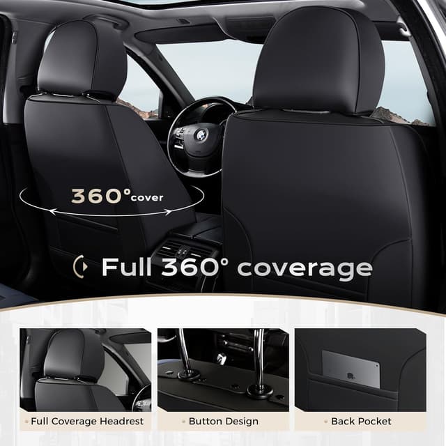 Detalle de Coverado Car Seat Cover Set (Full Seat) in Premium Nappa Leather, Universal Waterproof Non-Slip Fit for Most Cars/Black-Blue