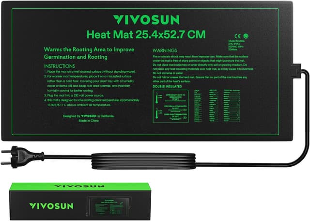 Detalle de VIVOSUN Heizmatte 25,4 × 52,7 cm für Setzlinge – wasserdicht (MET) und für Indoor-Anzucht