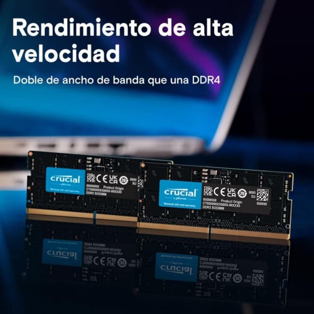 Detalle 2 de Crucial CT64G56C46S5: módulo de RAM DDR5 de 64GB 5600MHz SO-DIMM con ECC (262 pines)
