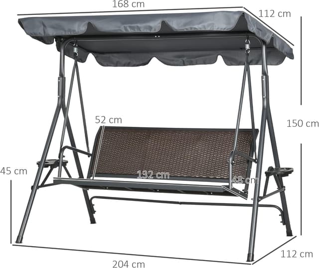 Thumbnail 5 de Outsunny Balancelle 3 Places Toit Inclinaison