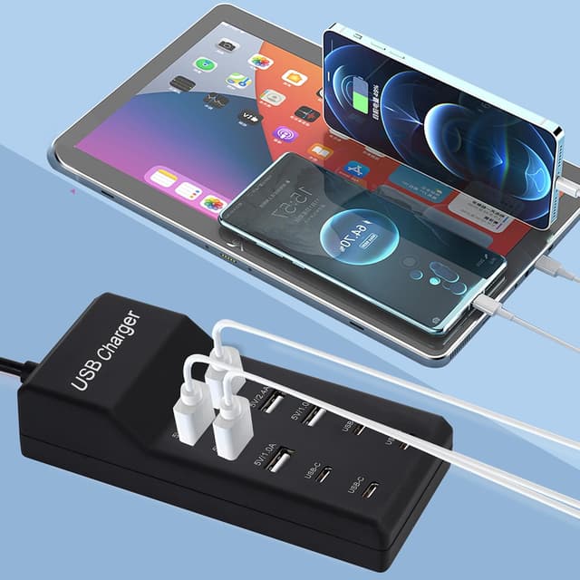 Detalle de Wyssay 50W 10-Port USB Charging Station (4 USB-C + 6 USB-A) for iPhone, iPad, AirPods & more