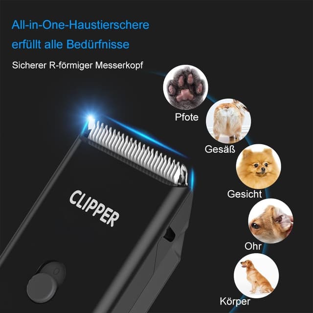 Detalle de ENSSU Hundeschermaschine kabellos & wiederaufladbar mit abnehmbaren Keramikklingen – Set für Katze und Hund, schwarz