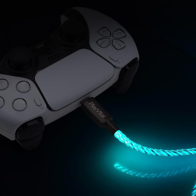 Detalle de playvital 6.56FT Illuminated Charging Cable (Type C to C) for PS5 Edge, Xbox controllers and Switch Pro