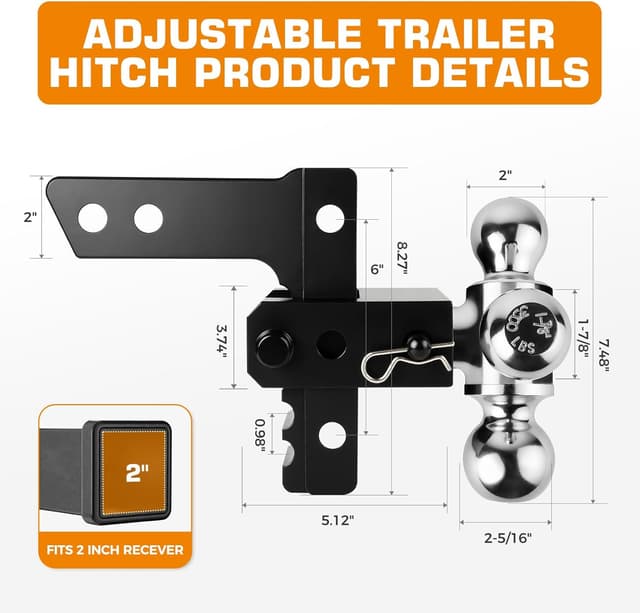 Detalle 2 de Kingfun Adjustable Trailer Hitch 12500 lbs ๐