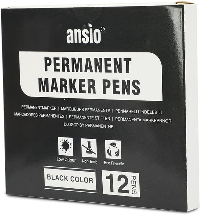 Detalle 2 de ANSIO Permanent Marker Pens (Pack of 12) – Black Fine Tip, Fast-Drying Permanent Ink