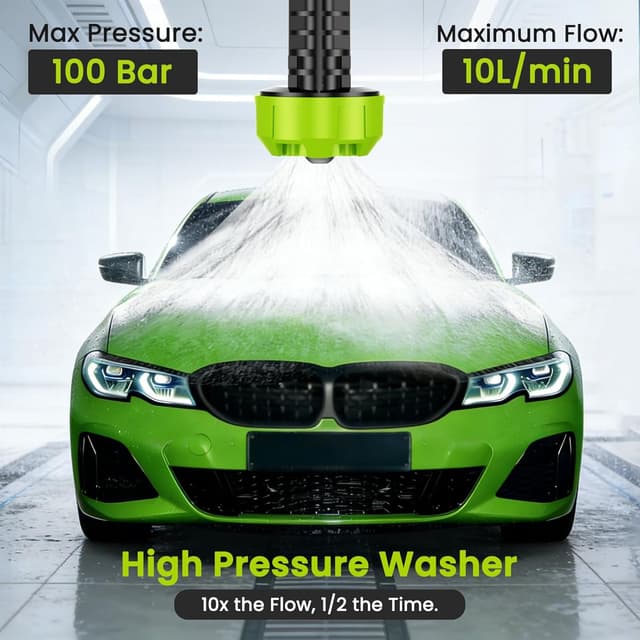 Detalle de Idropulitrice a batteria portatile 100 bar con 2 batterie 4000 mAh, ugello 6 in 1 e tubo 5 m