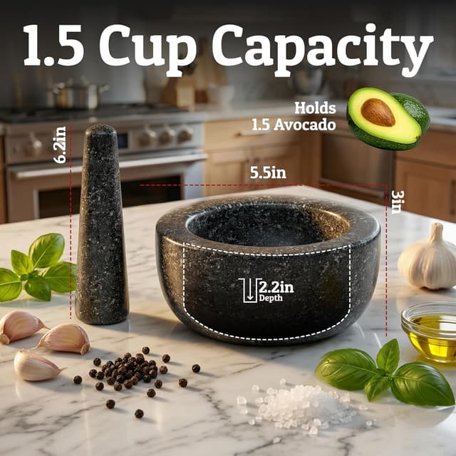 Detalle de Priority Chef Heavy Duty Mortar and Pestle 1.5 Cup 🥣