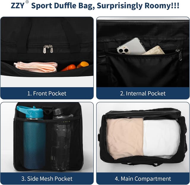 Detalle de ZZY Gym Duffle Bag 40L Sports Holdall (Water Resistant) with Shoulder Strap – Black