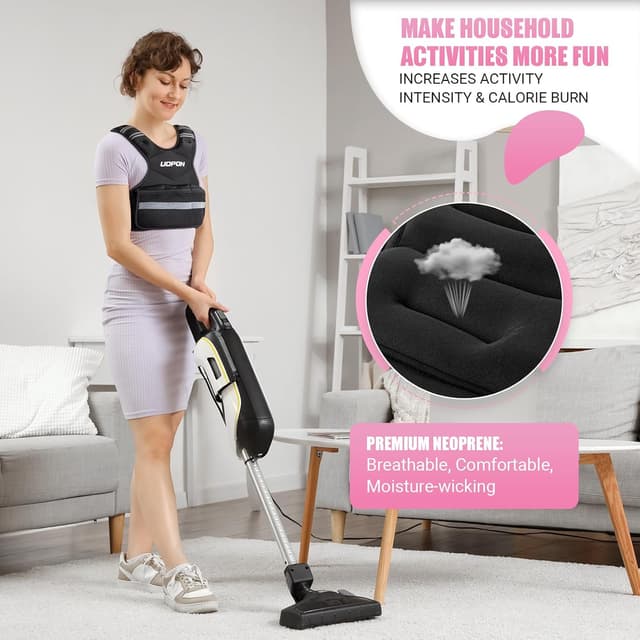 Detalle de Adjustable Weighted Vest (2.72–5.44kg) with 6 Removable 0.45kg Ironsand Weights, Reflective Strips & Plus Pockets