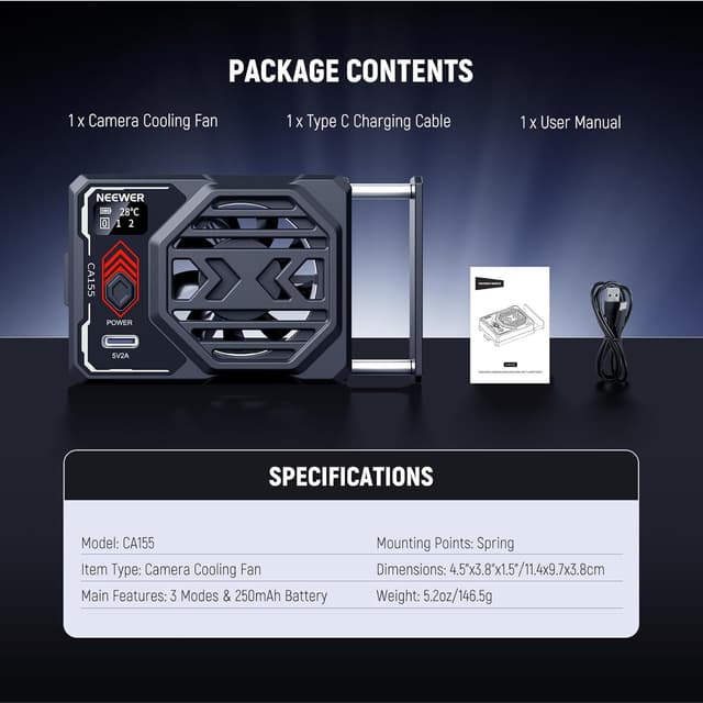 Thumbnail 6 de NEEWER Basics Ventilateur Caméra Batterie