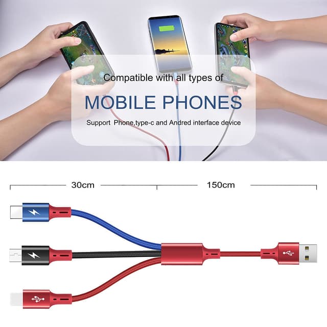 Detalle de 3Pcs 3A multi USB charging cable 1.5m
