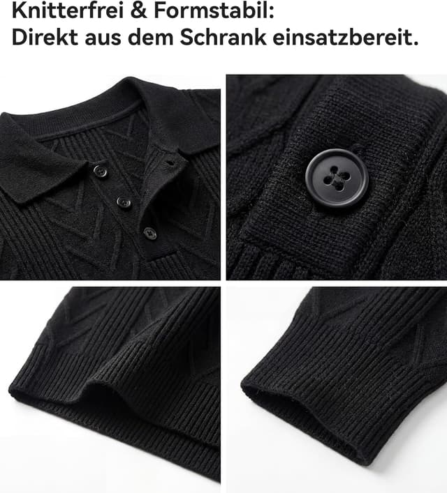 Detalle de GLESTORE Poloshirt Herren Langarm mit Giraffe-Stickerei – Casual Longsleeve