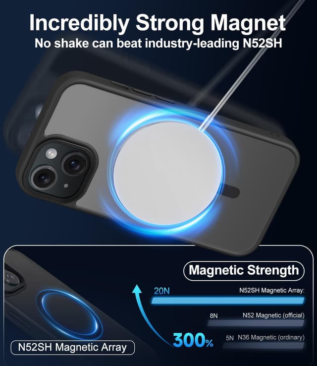 Detalle de Mootobo iPhone 15 Case (4-in-1) with Strong Magnetic MagSafe + Screen & Lens Protectors, Black