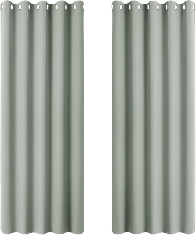Detalle de PONY DANCE Sage Green Thermal Blackout Curtains (Eyelet) – 2 Panels, Ready to Hang